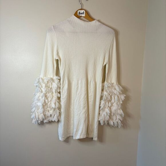Tyler Boe Cream Knit Mock Neck Sweater Dress Textured Long Sleeves Women's M gre - Picture 12 of 14